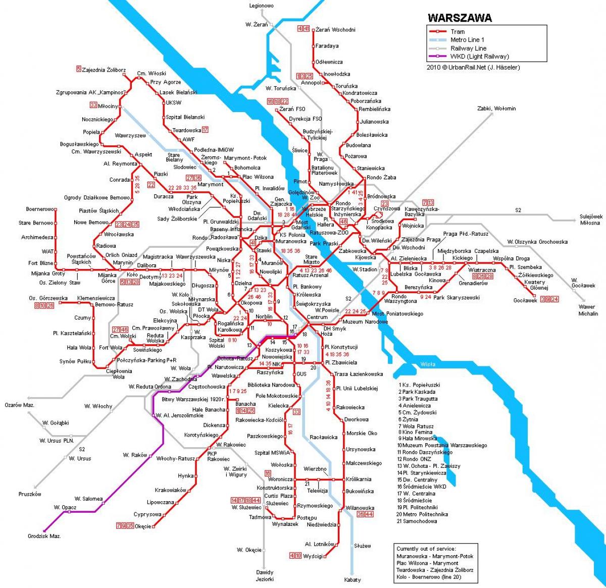 华沙的火车的地图