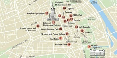 地图华沙与旅游景点